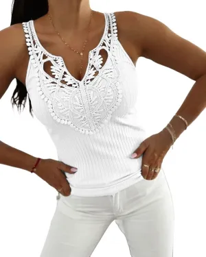 CHICME Womens Slim Fit Tank Tops Casual Wear Lace Trimmed Sleeveless Shirt Stretchy Camisoles T-Shirt