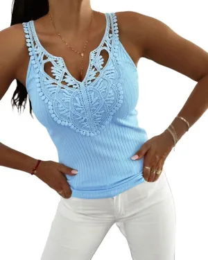 CHICME Womens Slim Fit Tank Tops Casual Wear Lace Trimmed Sleeveless Shirt Stretchy Camisoles T-Shirt