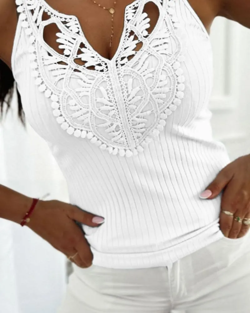 CHICME Womens Slim Fit Tank Tops Casual Wear Lace Trimmed Sleeveless Shirt Stretchy Camisoles T-Shirt