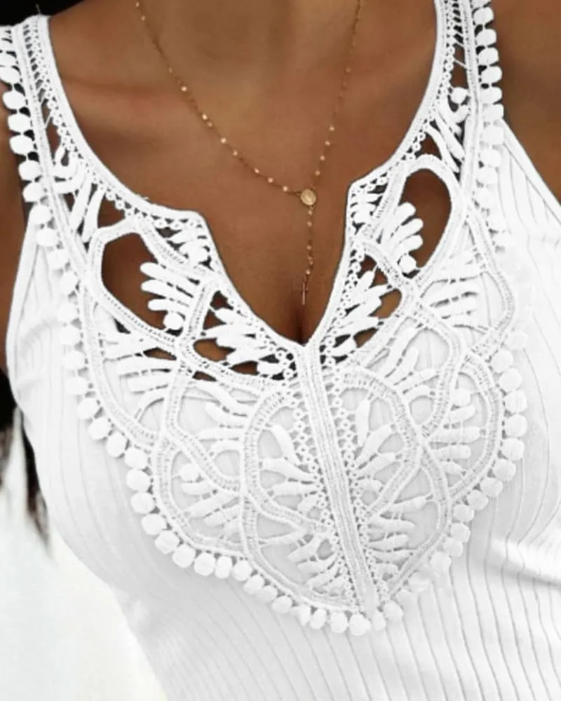 CHICME Womens Slim Fit Tank Tops Casual Wear Lace Trimmed Sleeveless Shirt Stretchy Camisoles T-Shirt