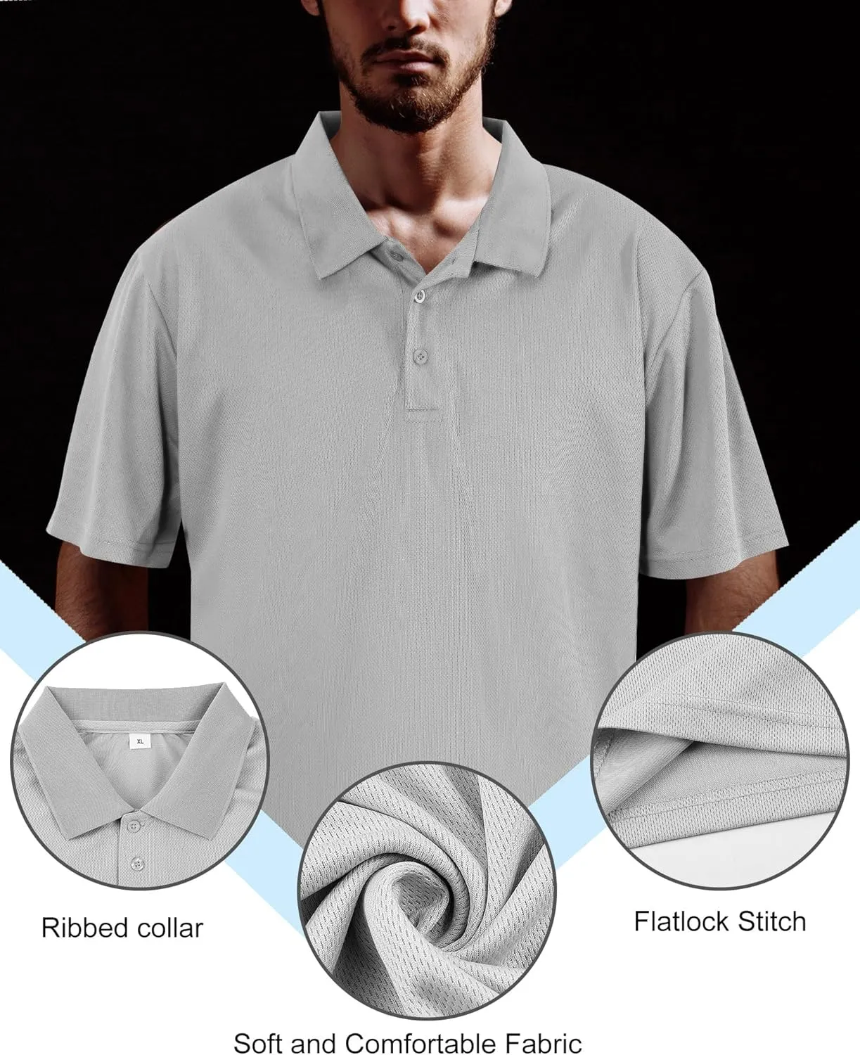 Chuarry 8 Pack Golf Shirt for Man Quick Dry Short Sleeve Casual Collared Athletic Perfomance T-Shirt