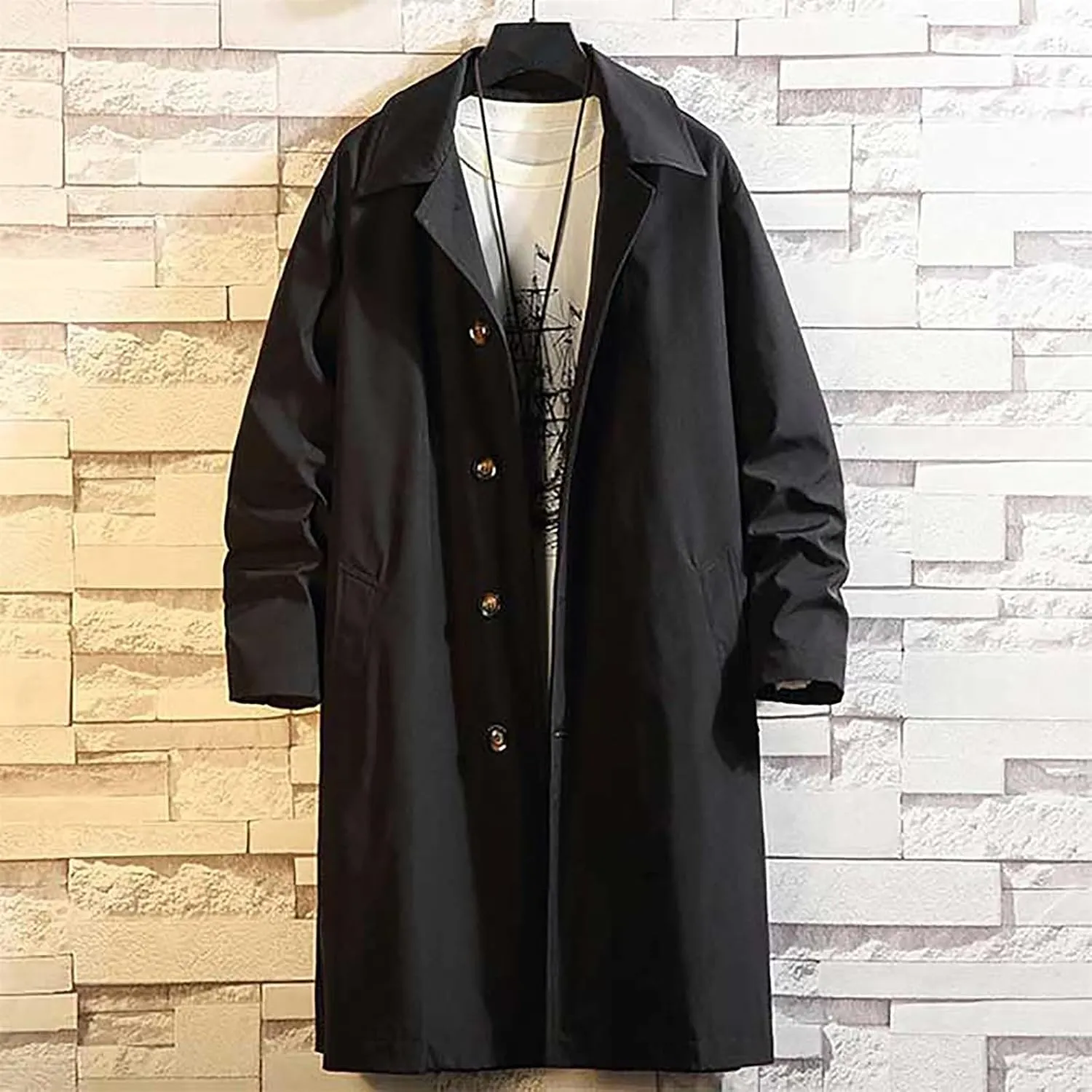 Coat For Men And Winter Casual Fashion Personality Windbreaker Coat Long Trench Coat Casual Blend Trench Coat Coat