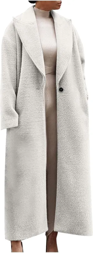 Coat for Women, Long Winter Trench Coats Elegant Solid Jackets Single-breasted Overcoat Casual Warm Outerwear