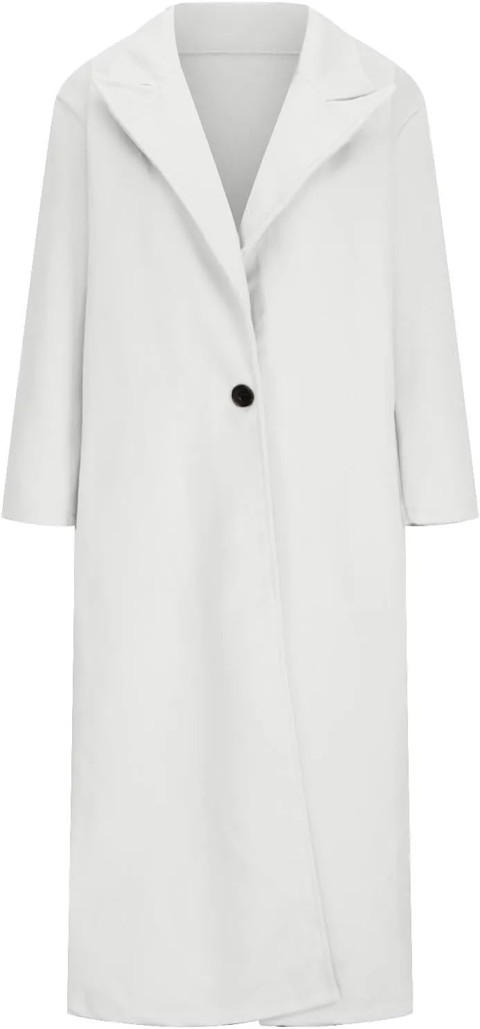 Coat for Women, Long Winter Trench Coats Elegant Solid Jackets Single-breasted Overcoat Casual Warm Outerwear
