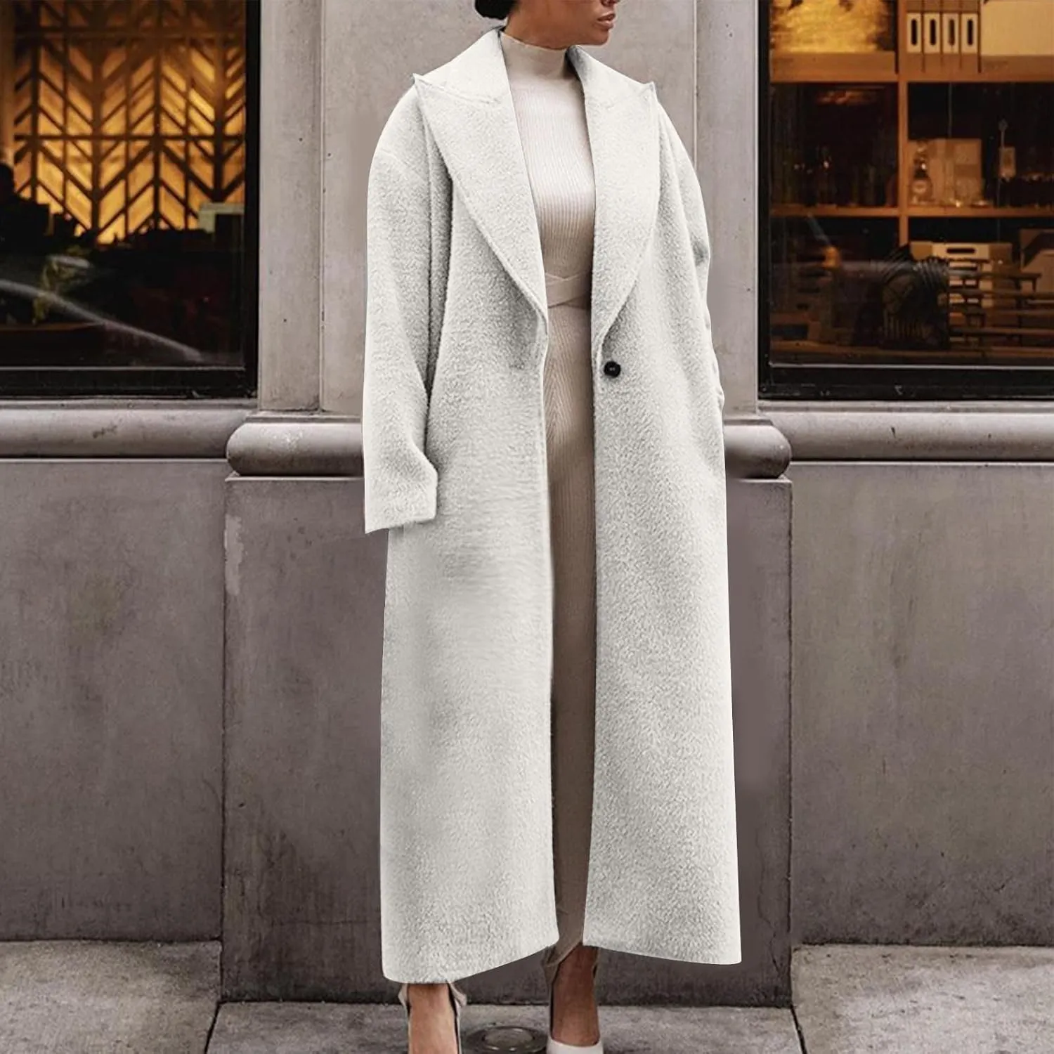 Coat for Women, Long Winter Trench Coats Elegant Solid Jackets Single-breasted Overcoat Casual Warm Outerwear