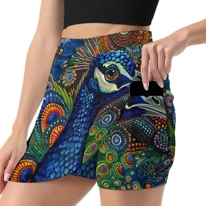 Colorful Paisley Peacock Rainbow Bird Women's Skort Athletic Skirt Golf Skorts A-line Skirts with Built-in Shorts Pockets
