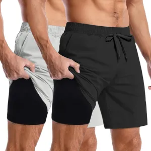 COOFANDY Men's 2 in 1 Running Shorts 2 Pack Athletic Shorts Quick Dry Gym Training Workout Shorts with Pockets
