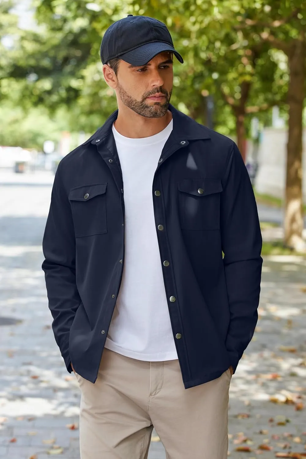 COOFANDY Men's Casual Lightweight Shirt Jacket Work Shacket Jackets Military Button Down Overshirt With Flap Pockets