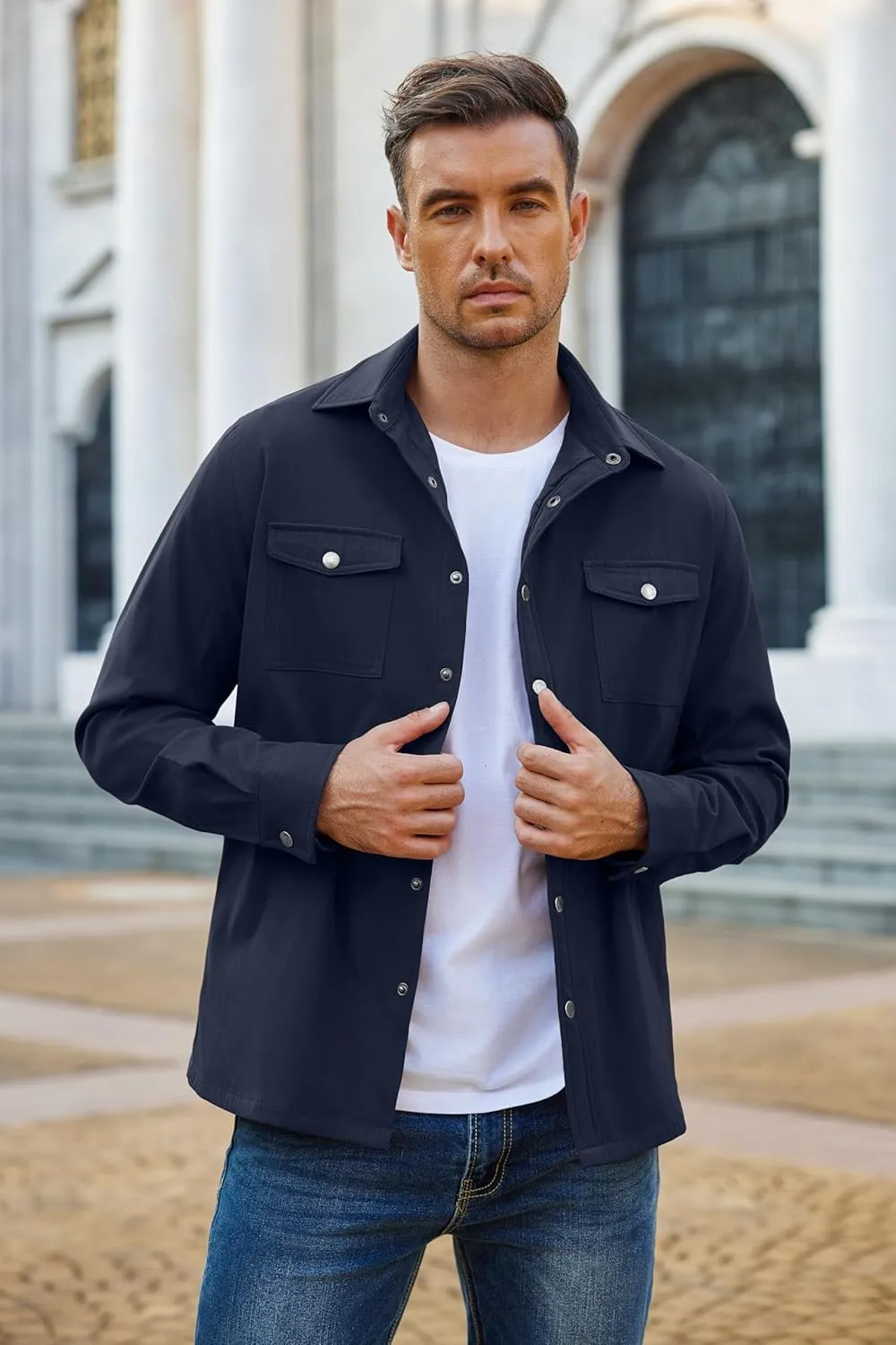 COOFANDY Men's Casual Lightweight Shirt Jacket Work Shacket Jackets Military Button Down Overshirt With Flap Pockets