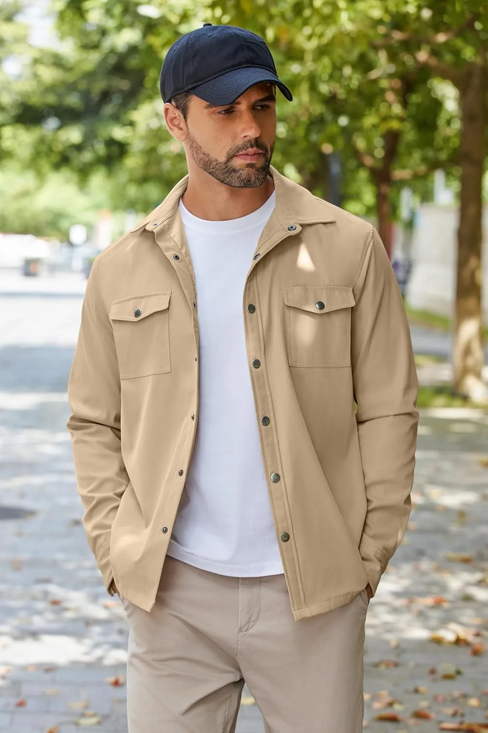COOFANDY Men's Casual Lightweight Shirt Jacket Work Shacket Jackets Military Button Down Overshirt With Flap Pockets