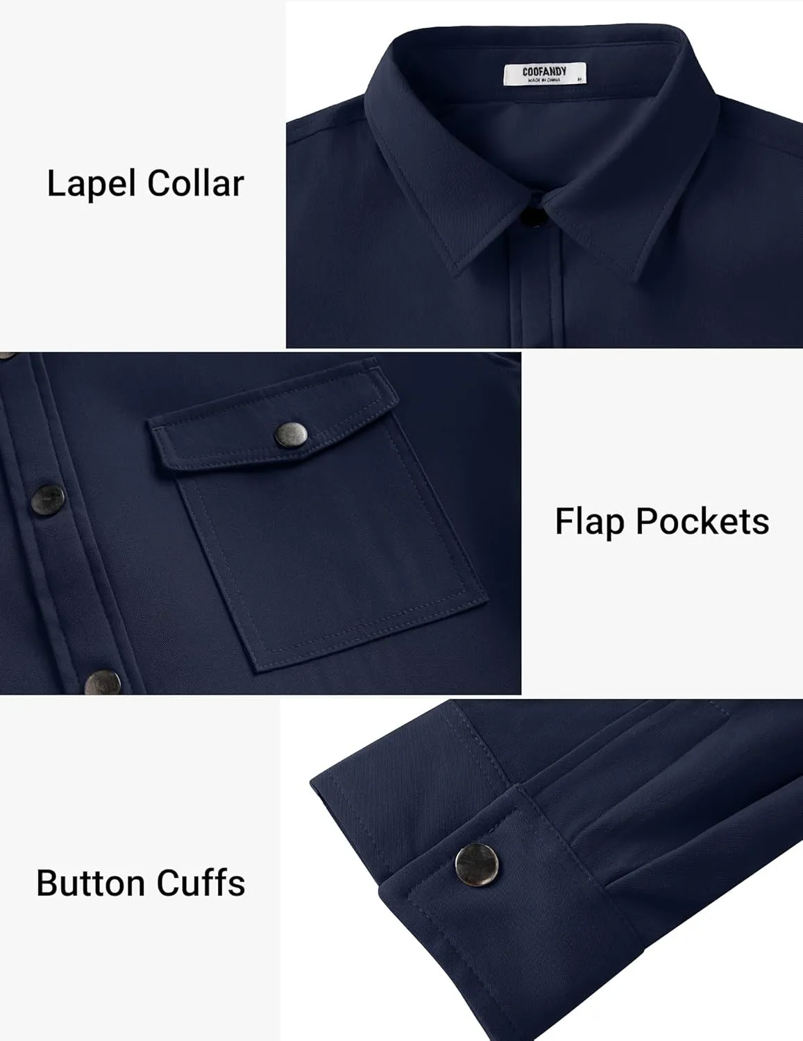 COOFANDY Men's Casual Lightweight Shirt Jacket Work Shacket Jackets Military Button Down Overshirt With Flap Pockets