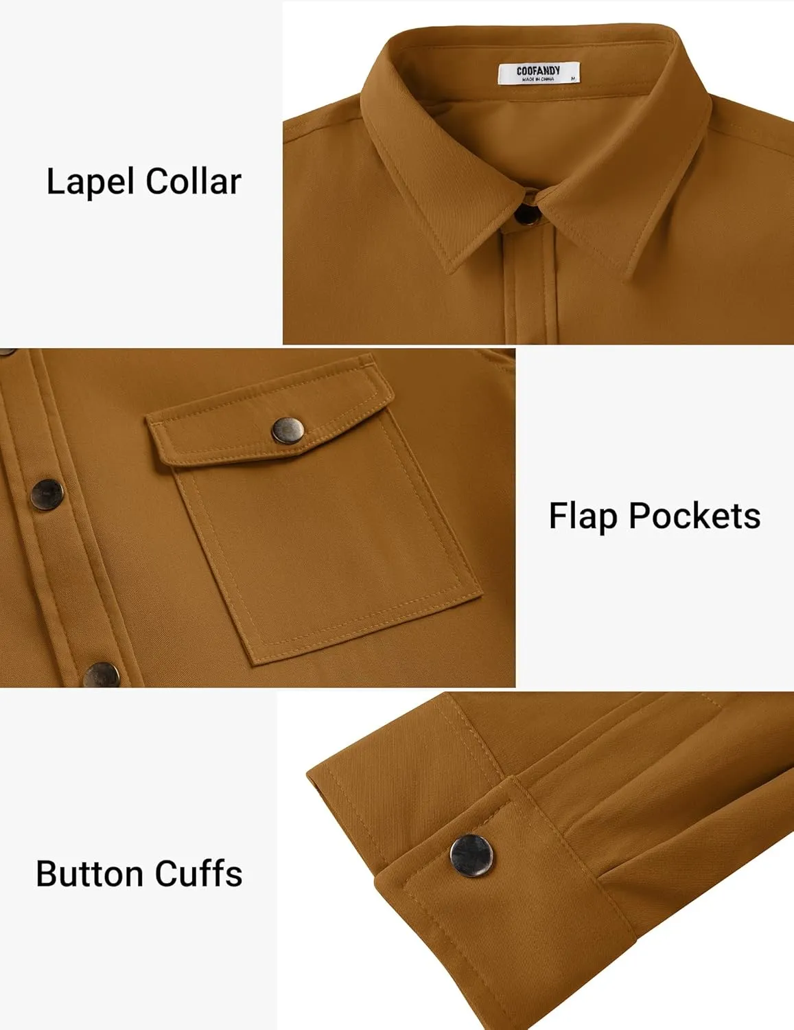 COOFANDY Men's Casual Lightweight Shirt Jacket Work Shacket Jackets Military Button Down Overshirt With Flap Pockets