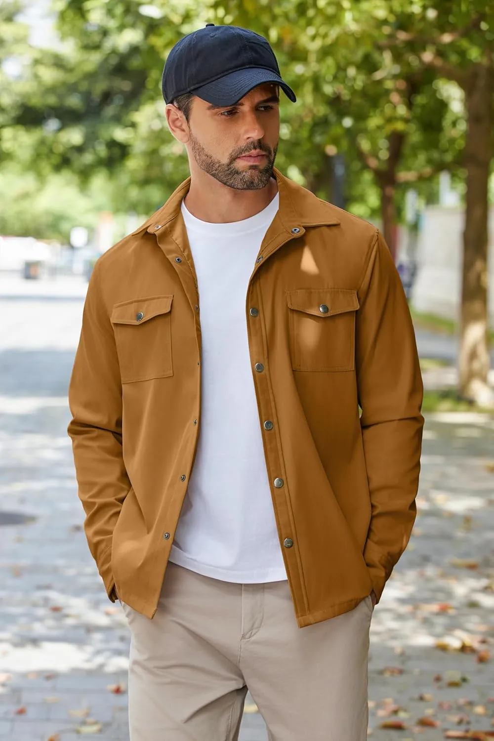 COOFANDY Men's Casual Lightweight Shirt Jacket Work Shacket Jackets Military Button Down Overshirt With Flap Pockets