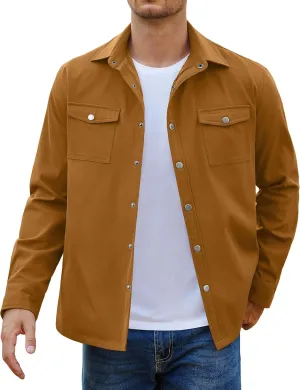 COOFANDY Men's Casual Lightweight Shirt Jacket Work Shacket Jackets Military Button Down Overshirt With Flap Pockets
