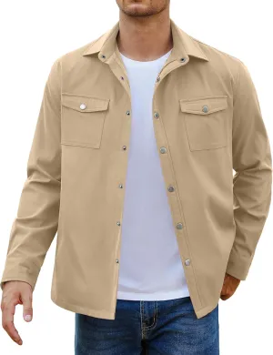 COOFANDY Men's Casual Lightweight Shirt Jacket Work Shacket Jackets Military Button Down Overshirt With Flap Pockets