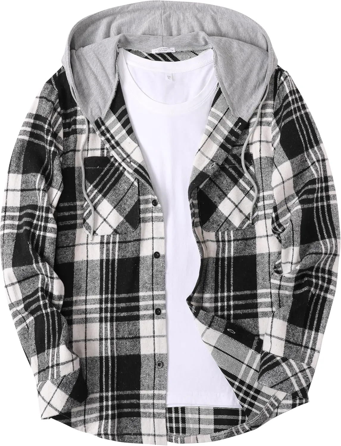 COOFANDY Men's Flannel Hoodie Plaid Shirt Long Sleeve Button Down Casual Shirt Jacket Lightweight Fall Shacket