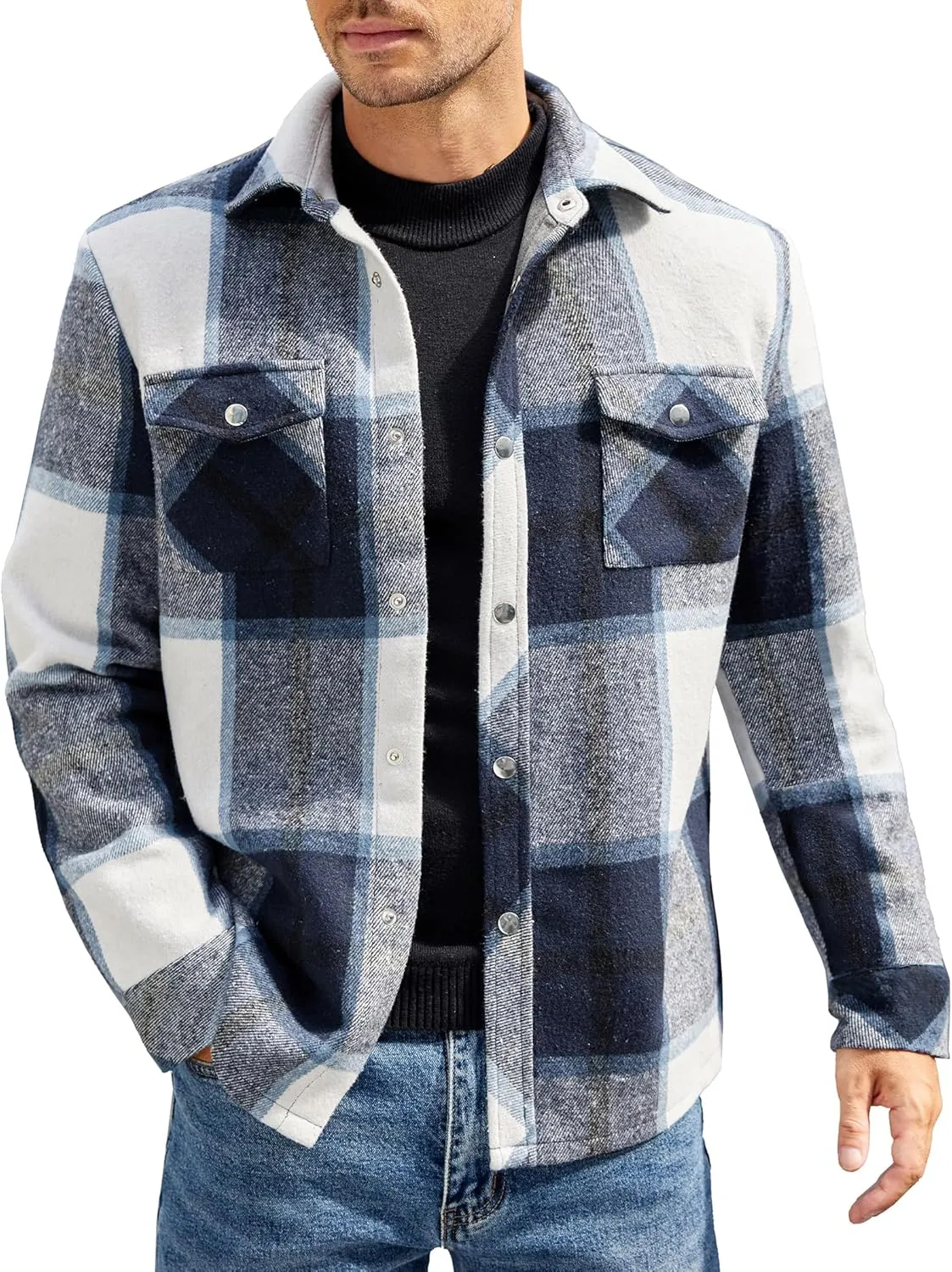 COOFANDY Mens Flannel Shirt Jacket Casual Button Down Plaid Shirt Jackets Warm Lined Sherpa Shacket with Pockets