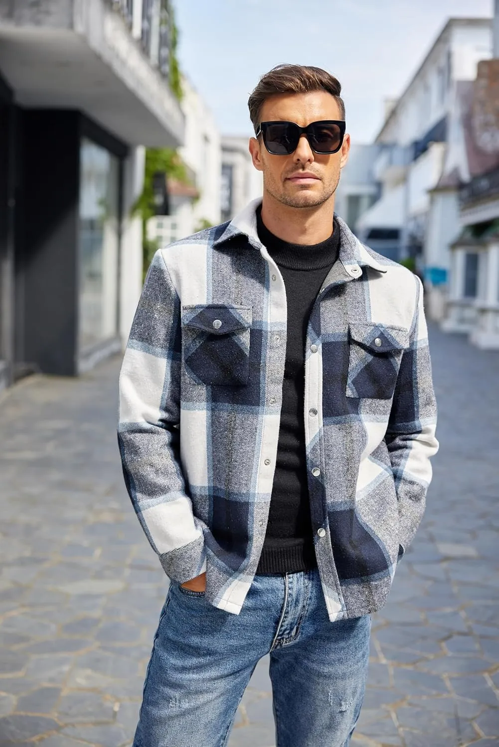 COOFANDY Mens Flannel Shirt Jacket Casual Button Down Plaid Shirt Jackets Warm Lined Sherpa Shacket with Pockets