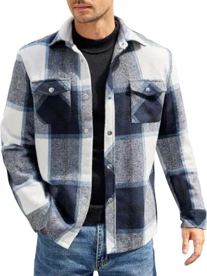 COOFANDY Mens Flannel Shirt Jacket Casual Button Down Plaid Shirt Jackets Warm Lined Sherpa Shacket with Pockets