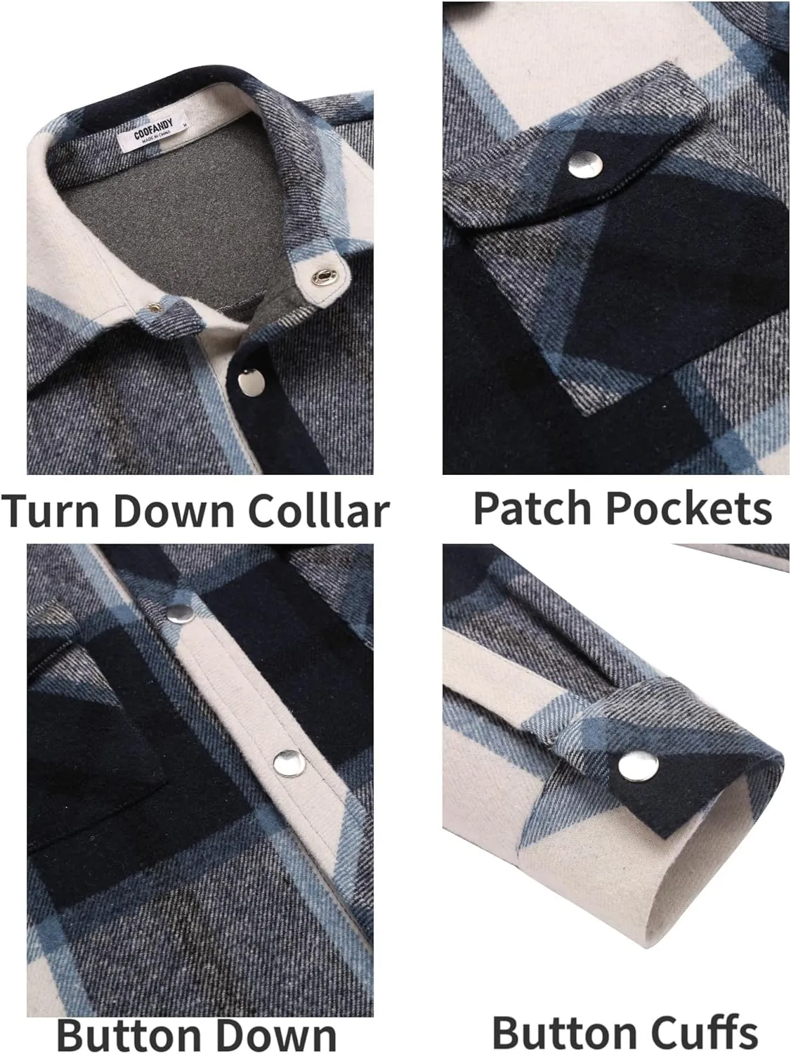 COOFANDY Mens Flannel Shirt Jacket Casual Button Down Plaid Shirt Jackets Warm Lined Sherpa Shacket with Pockets