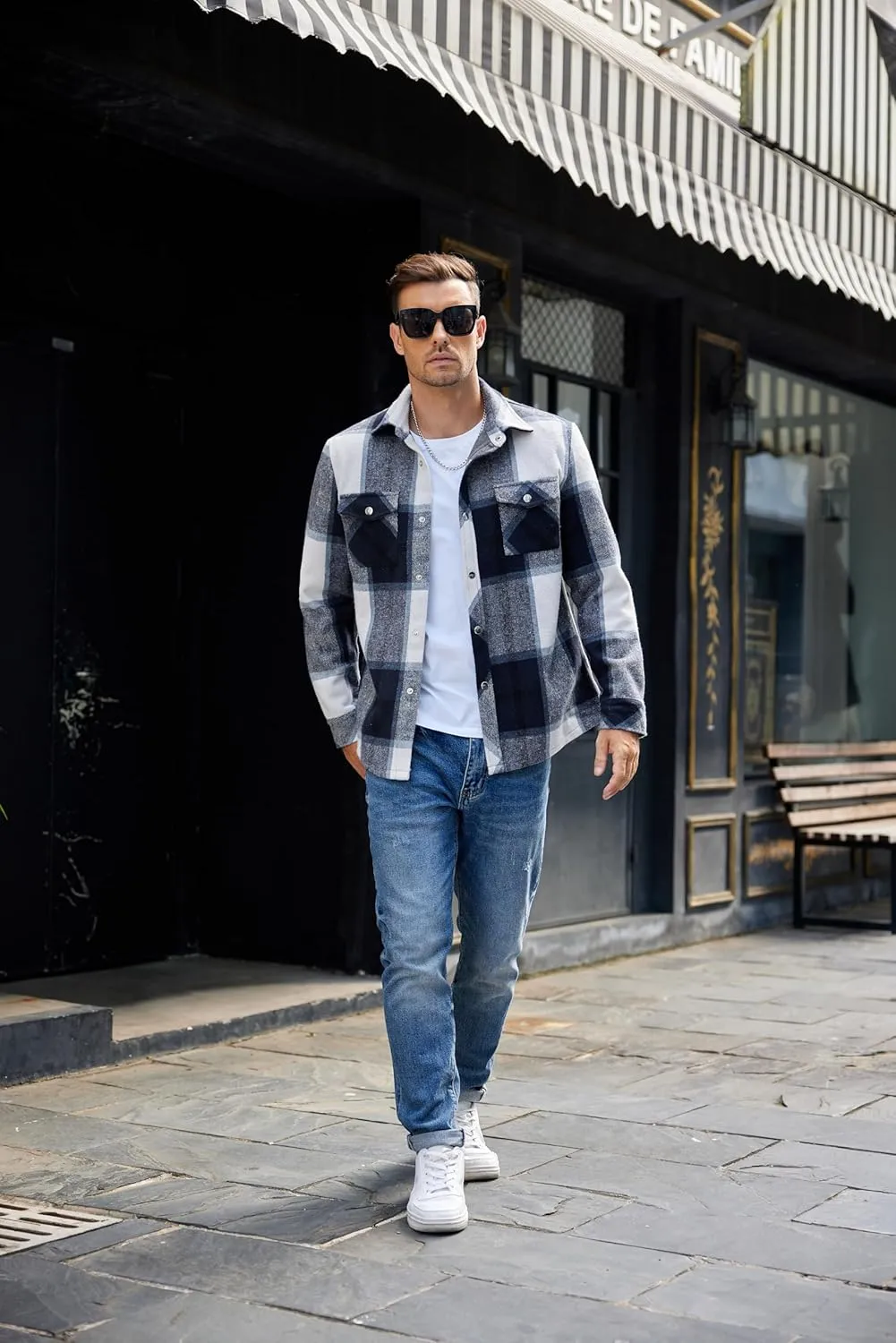 COOFANDY Mens Flannel Shirt Jacket Casual Button Down Plaid Shirt Jackets Warm Lined Sherpa Shacket with Pockets