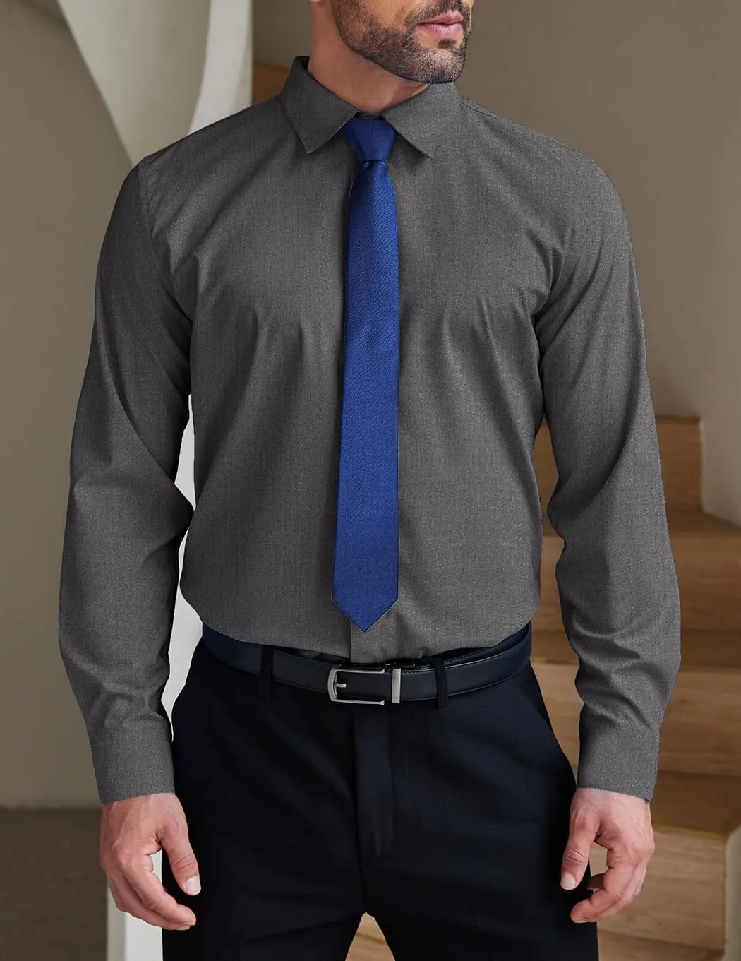 COOFANDY Men's Formal Dress Shirt Hidden Button Front Wrinkle Free Shirt Regular Fit Stretch Business Casual Shirts