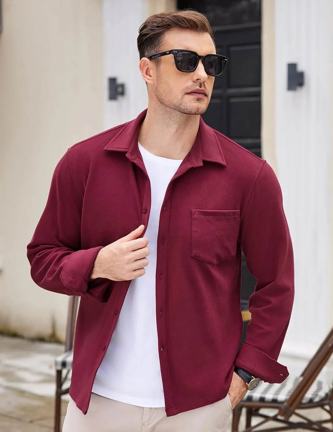 COOFANDY Men's Long Sleeve Button Down Shirt Casual Lightweight Shacket Spring Fall Shirt Jacket Overshirt with Pockets