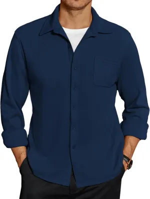 COOFANDY Men's Long Sleeve Button Down Shirt Casual Lightweight Shacket Spring Fall Shirt Jacket Overshirt with Pockets