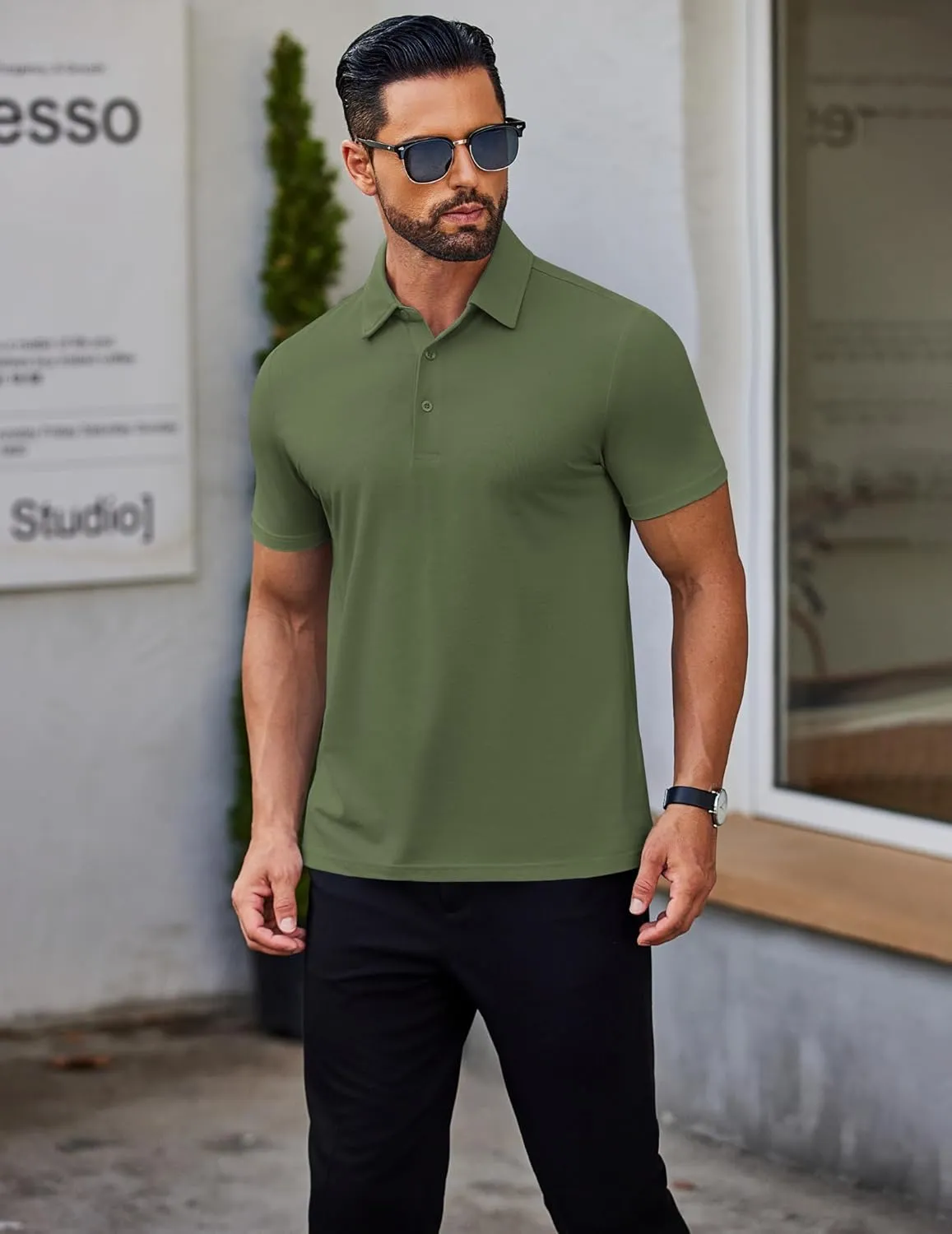 COOFANDY Men's Polo Shirts Short Sleeve Slim Fit Casual Solid Basic Golf Shirt Collared T-Shirt
