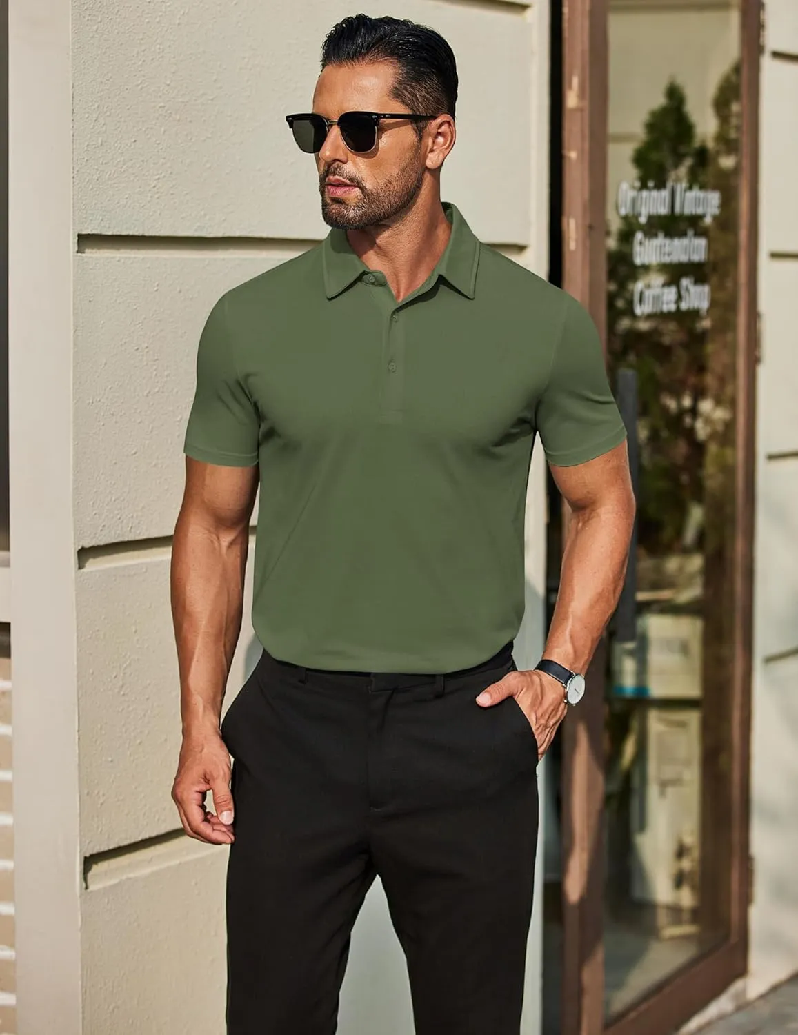 COOFANDY Men's Polo Shirts Short Sleeve Slim Fit Casual Solid Basic Golf Shirt Collared T-Shirt