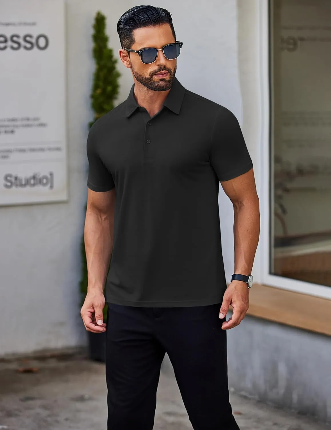 COOFANDY Men's Polo Shirts Short Sleeve Slim Fit Casual Solid Basic Golf Shirt Collared T-Shirt