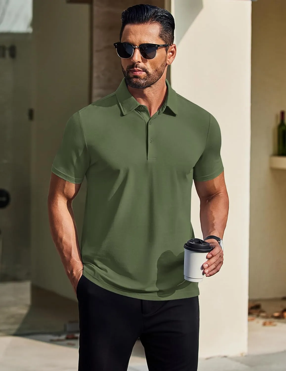 COOFANDY Men's Polo Shirts Short Sleeve Slim Fit Casual Solid Basic Golf Shirt Collared T-Shirt