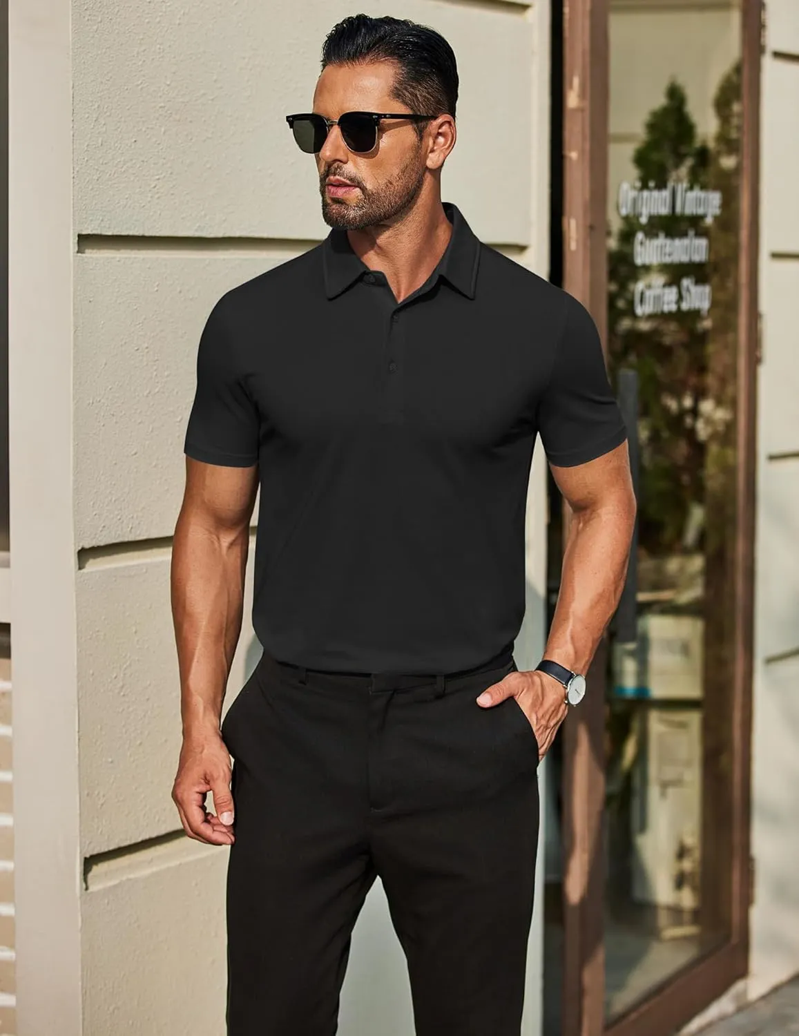 COOFANDY Men's Polo Shirts Short Sleeve Slim Fit Casual Solid Basic Golf Shirt Collared T-Shirt