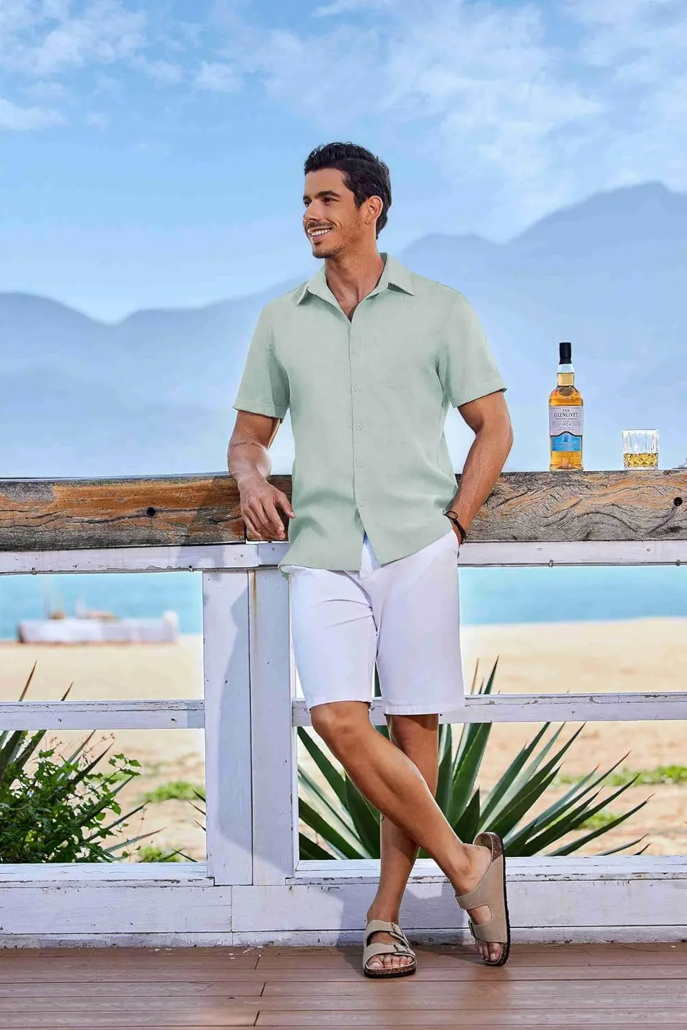 COOFANDY Men's Short Sleeve Button Down Shirt Casual Linen Shirts Summer Beach Vacation Shirt with Pocket