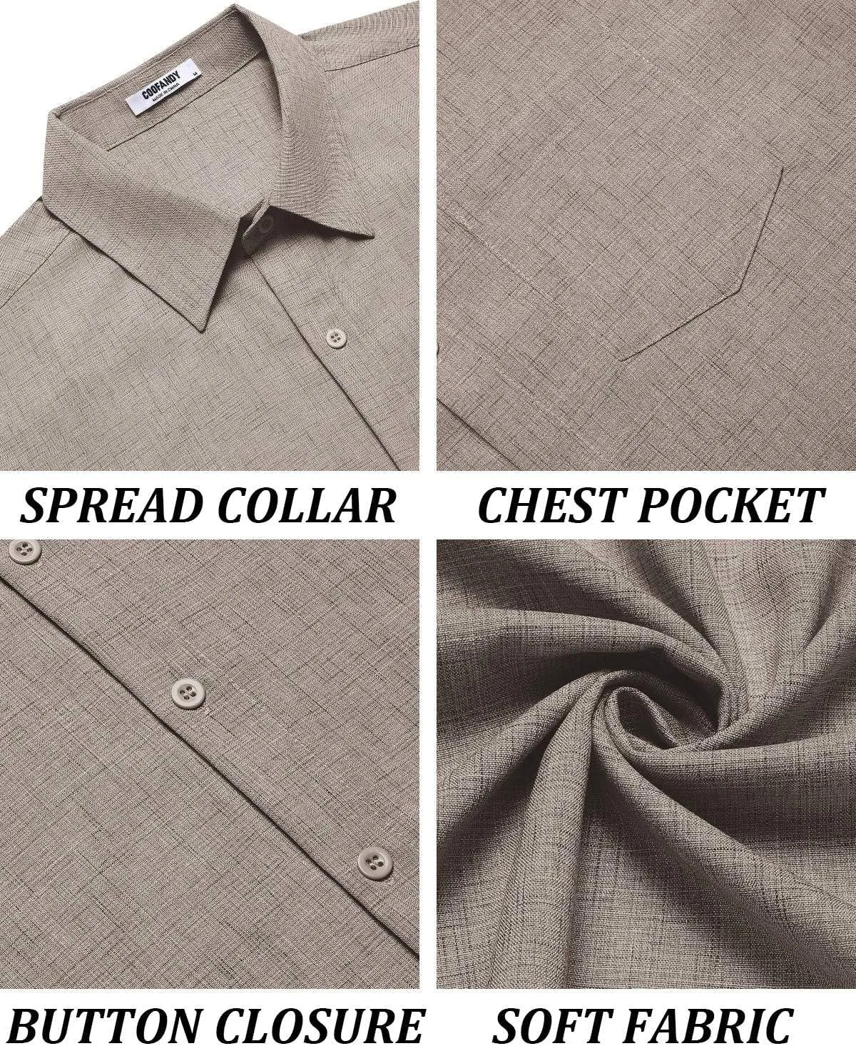 COOFANDY Men's Short Sleeve Button Down Shirt Casual Linen Shirts Summer Beach Vacation Shirt with Pocket