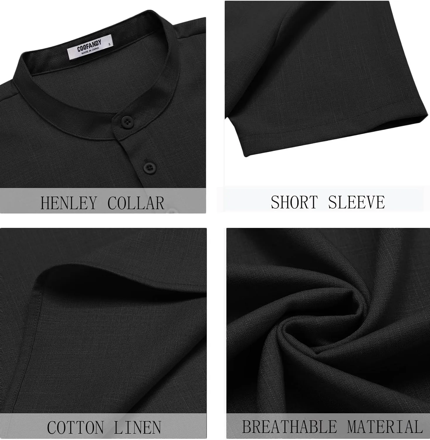 COOFANDY Men's Short Sleeve Henley Shirts Casual Collarless Shirt Band Collar Henley Summer Beach Henley T-Shirt