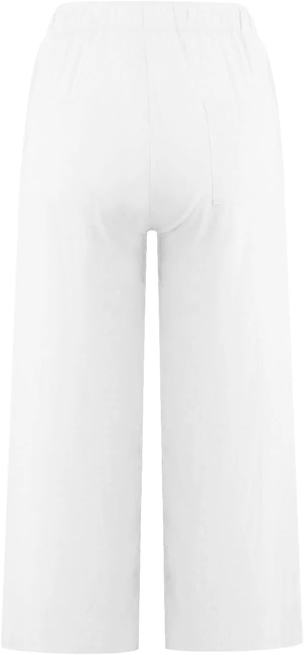Cotton Linen Pants for Women 2025 Wide Leg Cropped Lounge Trousers Drawstring Elastic Waist Summer Beach Pant Outfits
