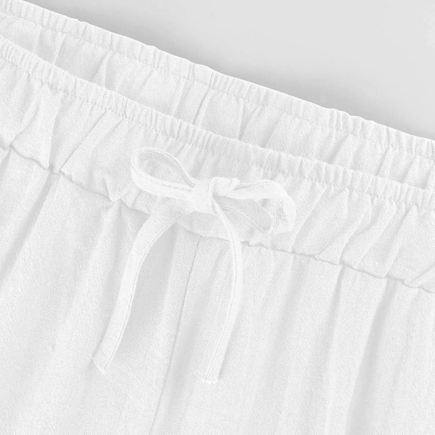 Cotton Linen Pants for Women 2025 Wide Leg Cropped Lounge Trousers Drawstring Elastic Waist Summer Beach Pant Outfits