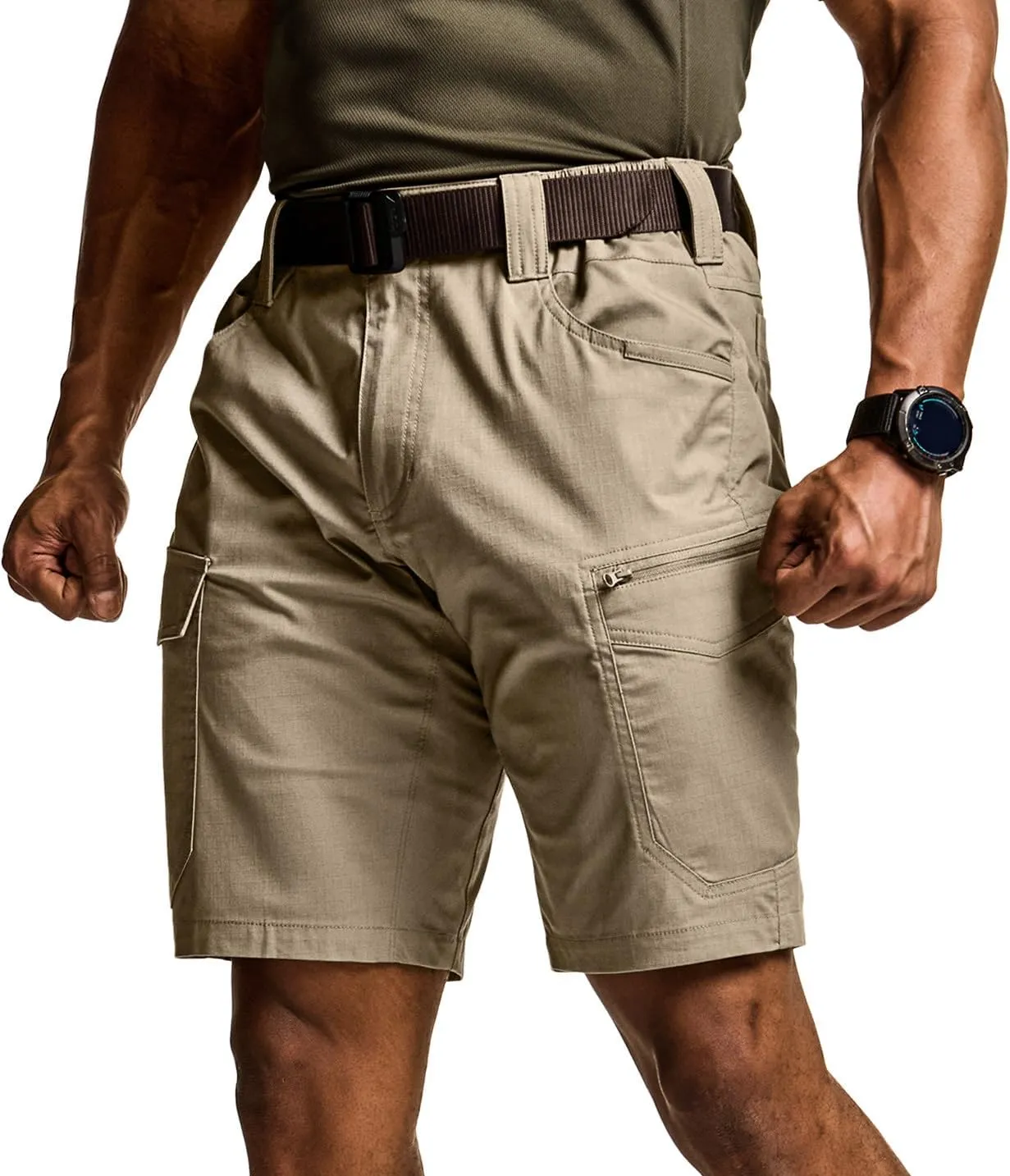 CQR Men's Flex Casual Cargo Shorts, Lightweight Water Resistant Golf Shorts, Stretch Tactical Work Shorts with Multi-Pocket