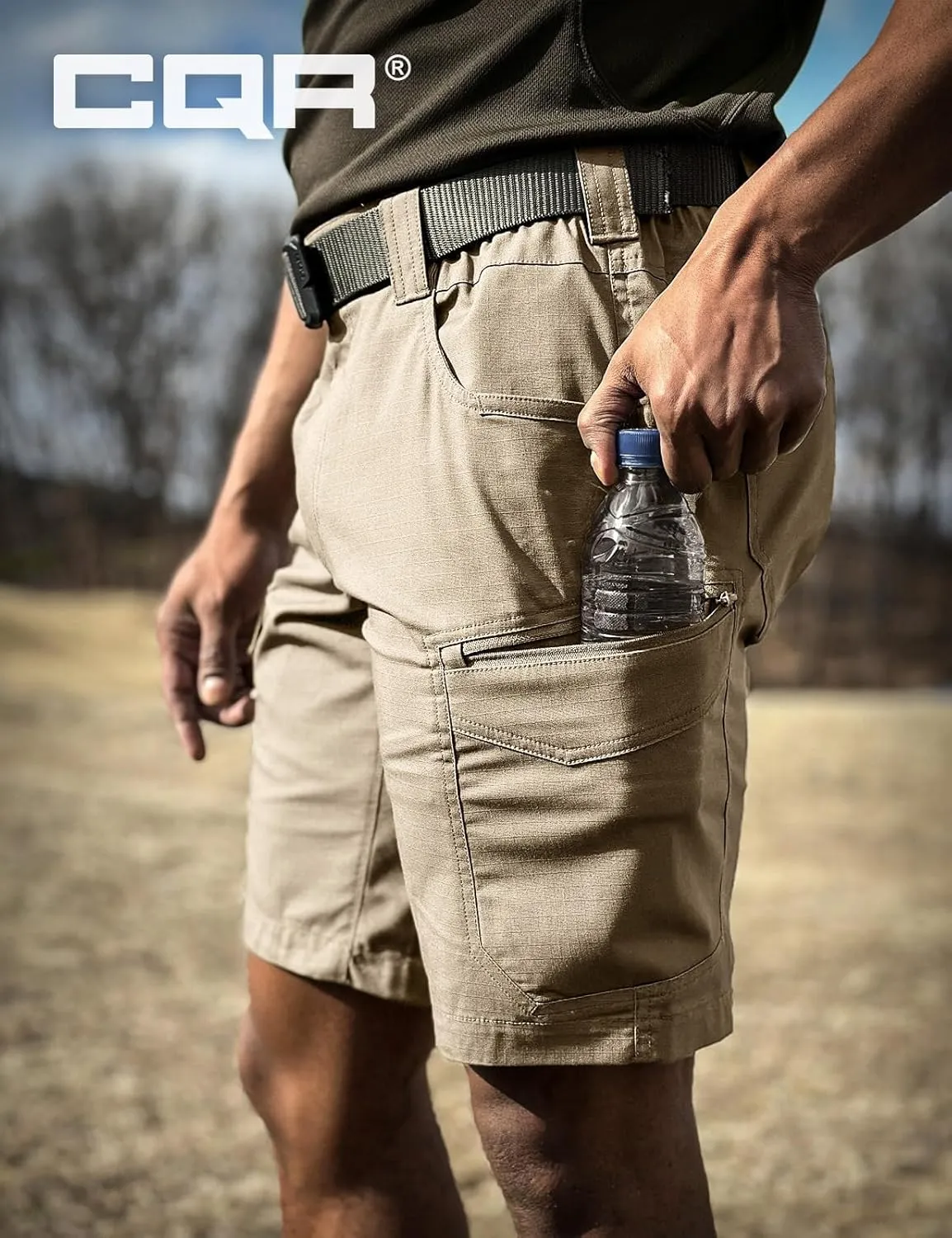 CQR Men's Flex Casual Cargo Shorts, Lightweight Water Resistant Golf Shorts, Stretch Tactical Work Shorts with Multi-Pocket