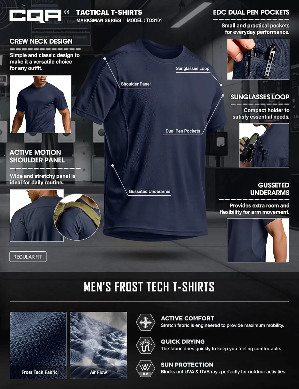 CQR Men's Short Sleeve Military Tactical T-Shirt, Athletic Gym Training Army Shirts, Outdoor Hiking Workout Shirt