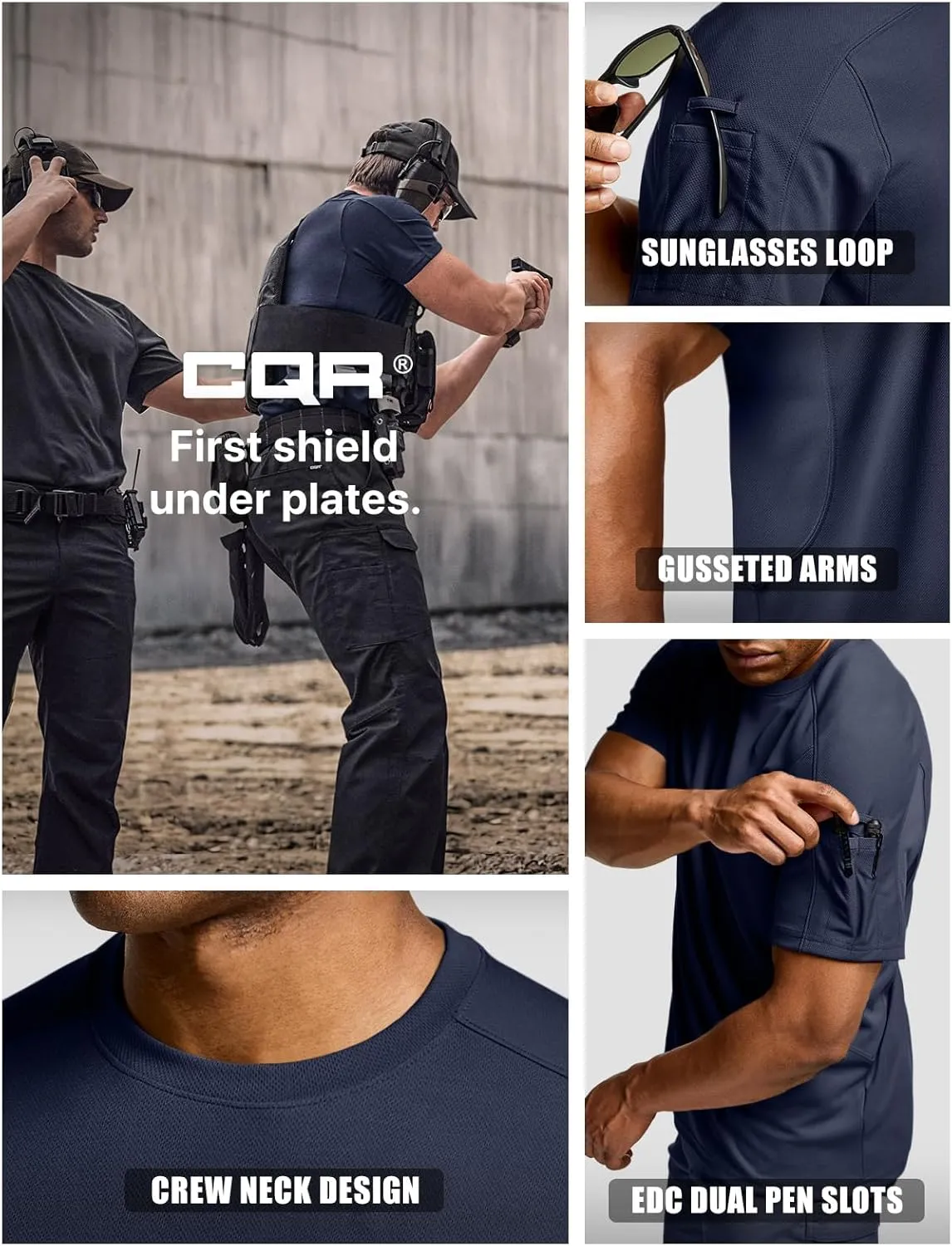 CQR Men's Short Sleeve Military Tactical T-Shirt, Athletic Gym Training Army Shirts, Outdoor Hiking Workout Shirt