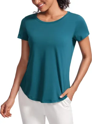 CRZ YOGA Pima Cotton Womens Short Sleeve Shirt Loose Casual Yoga T-Shirt Athletic Workout Tops
