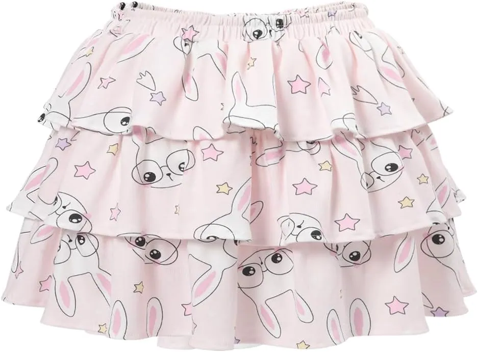 CutiePlusU Women's Cartoon Print Mini Skirt - High Waist Elastic Waist - Spring/Summer
