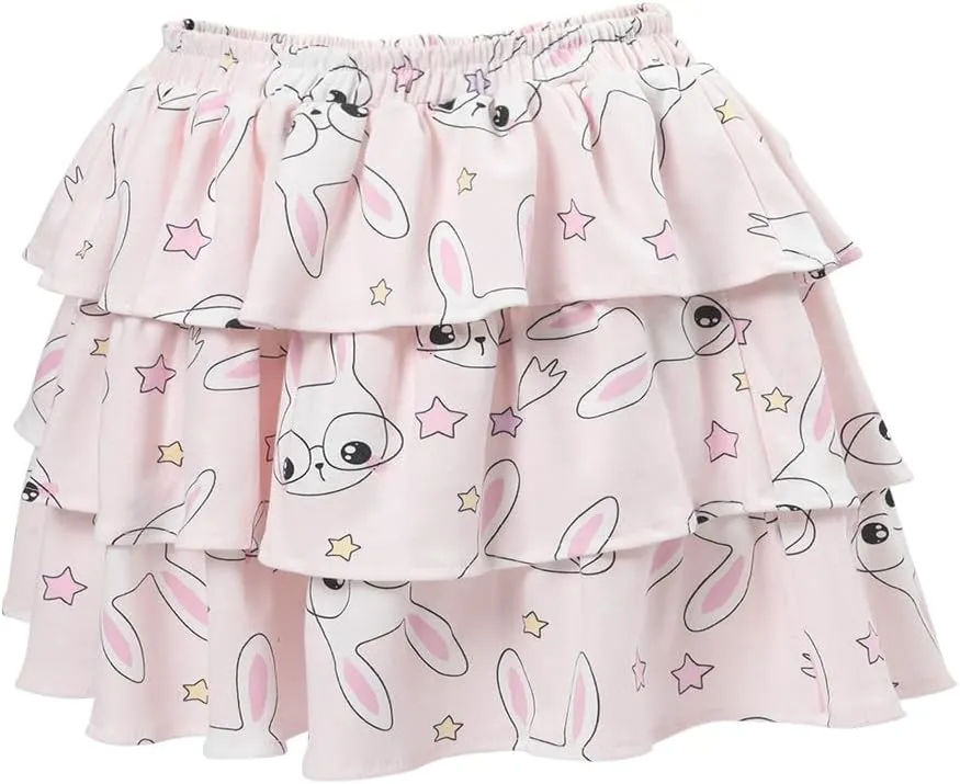 CutiePlusU Women's Cartoon Print Mini Skirt - High Waist Elastic Waist - Spring/Summer