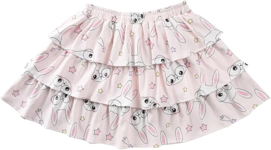 CutiePlusU Women's Cartoon Print Mini Skirt - High Waist Elastic Waist - Spring/Summer