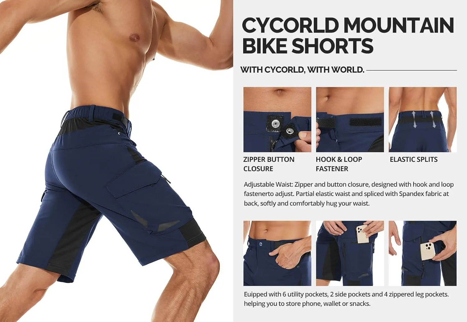 Cycorld Mens-Mountain-Bike-Shorts, Cycling, Hiking, Cargo, Outdoor Shorts