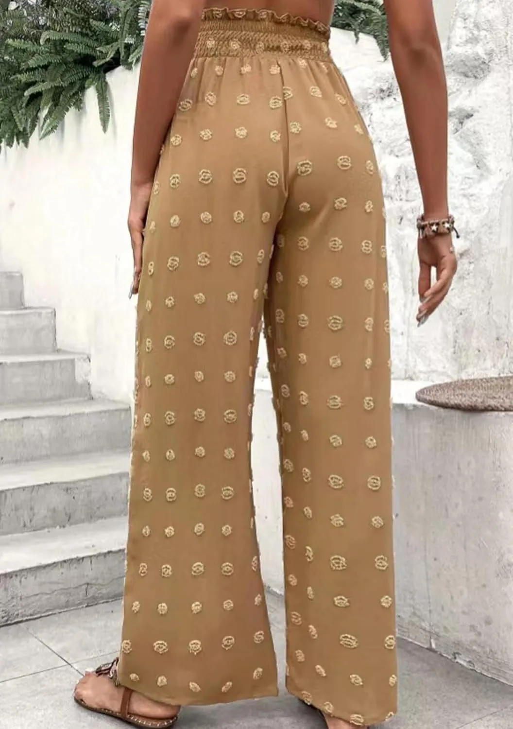 DIACACY Womens Swiss Dot Wide Leg High Waist Pants Flowy Adjustable Knot Trousers Loose Casual Pants