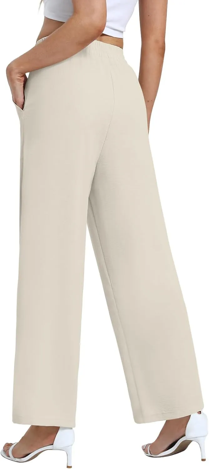 DouBCQ Women's Wide Leg Pants High Waist Flowy Tie Knot Trousers Business Casual Pants with Pockets