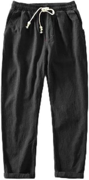 Drawstring Linen Pants, Relaxed Fit, Light Gray, One Size